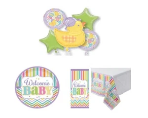 Welcome Baby Junge oder Mädchen - Baby Dusche Taufe Tischdecke Teller Ballons - Bild 1 von 2