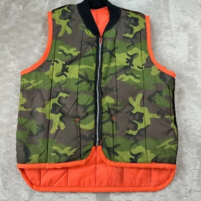VTG Hunting Vest Reversible Woodland Camo Blaze Orange - Sz L - Simco Zipper - Image 1 of 4