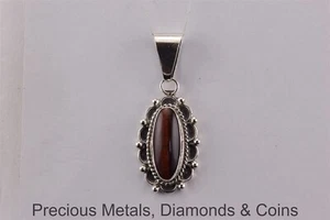 T Yazzie Navajo Sterling Silver 35mm x 18mm Tigers Eye Beaded Scalloped Pendant - Picture 1 of 6