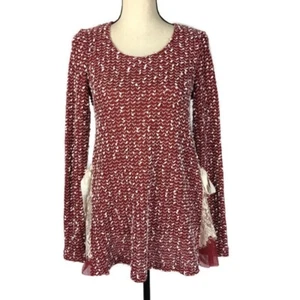 Altard State Red Cream Boho Sweater Lace Inset Womens Small AT5853-F5P3 - Picture 1 of 10