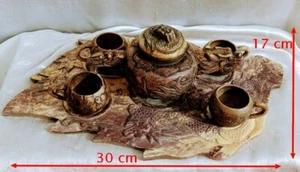 Chine Ancienne Vers 1880 Service à Thé Votif en Pierre Sculptée Dragons Nacre - Picture 1 of 12