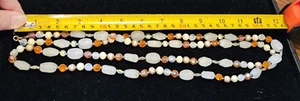 Vintage Tschechische Glas Facettierte Perlen Peking Glas Creme Orange Messing Filigran 26" - Bild 1 von 12