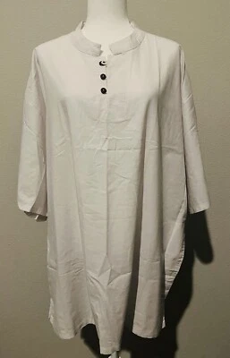 Cotton Collarless Grandad Men's Short Sleeve Kurta Shirt 6XL - White - Изображение 1 из 4