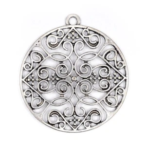 5pcs Tibetan Alloy Filigree Pendants Flat Round Hollow Charms Nickel Free 35mm - Picture 1 of 1