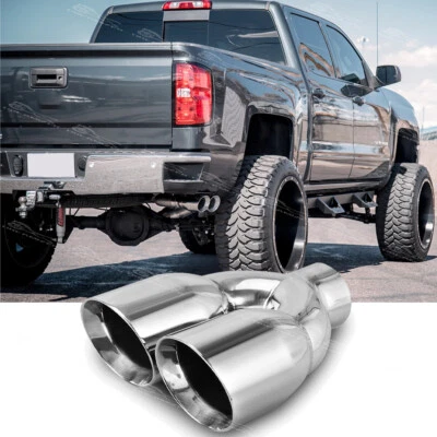 For GMC Sierra 1500 2.5" In 3.5" Out 9.5" Double Wall Stainless Exhaust Dual Tip - Image 1 of 4