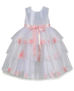 Marmellata Girls White Special Occasion Dress Pink Petals Inside lace Sz 12 - Picture 1 of 4