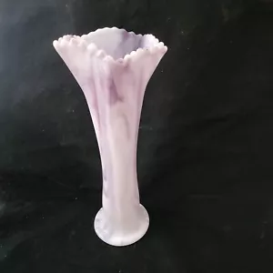Adolphe Bournique lila & weiß Schlacke Glas geschwungene Vase AMETHYST Sägezahnrand 10" - Bild 1 von 24