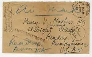 1950 COLUMBO CEYLON AIRMAIL LETTER OT USA NO STAMP INSUFFICIENTLY PAID MARKING - Picture 1 of 3