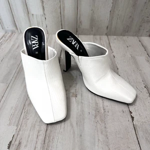 Zara Square Heel Pantolette Booties Gr. 36 / 5 weiß Party Sommer Trendy Reptil Schuhe - Bild 1 von 7