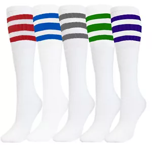 5 CALCETINES DE TUBO ALGODÓN SURTIDO RAYAS COLORES 22 PULGADAS CALCETINES DEPORTIVOS DE LA VIEJA ESCUELA - Imagen 1 de 7