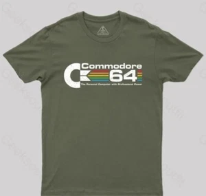 Men's Army Green Large Commodore 64 Nerd T-Shirt - Picture 1 of 1