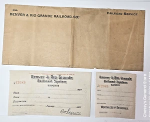 1907 Denver & Rio Grande RR Pass & Envelope Rio Grande RR-Signed & Issued - Picture 1 of 8