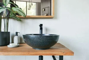 Terrazzo Waschbecken Schwarz Betonwaschbecken rund 40 cm Bowl Terrazzo Becken - Bild 1 von 12