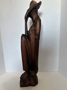 VINTAGE WOOD CARVING SCULPTURE OF A MEXICAN MAN by M. DECEMBRE - Picture 1 of 18