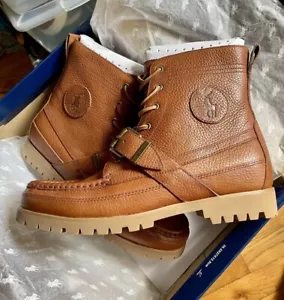 Neu Polo Ralph Lauren Ranger gewalkte Stiefel Herren 9,5 D braun Leder Schnalle - Bild 1 von 4