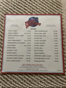 Lista de precios de tienda de regalos Planet Hollywood Atlanta - Imagen 1 de 1