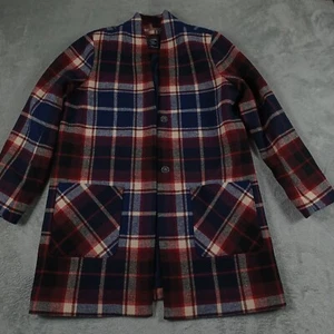 Abercrombie Fitch Jacket Womens Large Red Plaid Flannel Wool Blend Overcoat - Picture 1 of 8