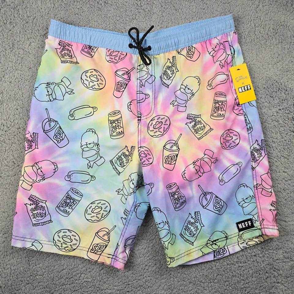 HOMER SIMPSON Swim Trunks Mens Extra Large XL PINK TIE DYE NEFF Shorts Mens NWT - Image 1 of 4