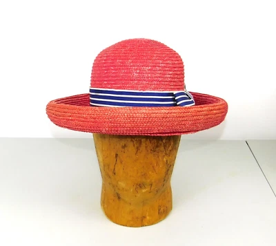 Sombrero de Paja Arlin 100% Color Fucsia con Lazo a Rayas y Ala Naranja Foto 1 de 4