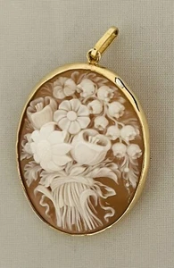 COLGANTE/BROCHE FLORAL CARACOLA ALTO RELIEVE ROSA ORO 18KT DE COLECCIÓN RARO 1940 - Imagen 1 de 11
