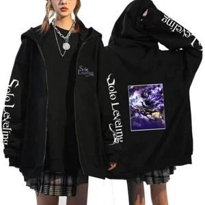 Solo Leveling Anime Cosplay Kapuzen Sweatshirt Hoodie Jacke Jacket Coat Schwarz - Picture 1 of 2
