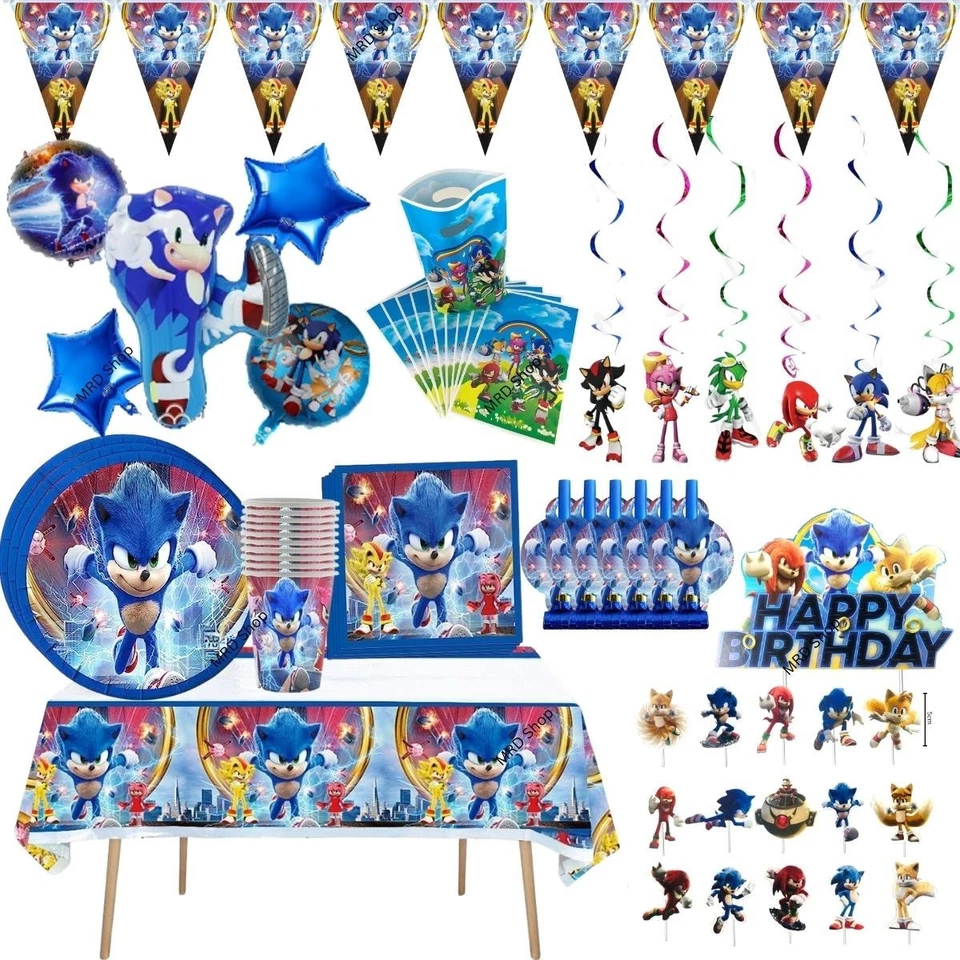 Sonic birthday party decorations Sonic tableware set party plates cups napkins - Image 1 of 1