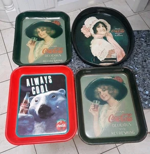 LOT of (4) Vintage Coca-Cola Coke Metal Serving Trays - Picture 1 of 20