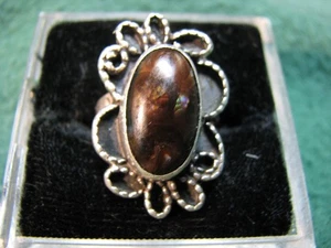 Indianer Sterlingsilber & brauner Stein Ring signiert ALK Größe 8 1/2 - Bild 1 von 7