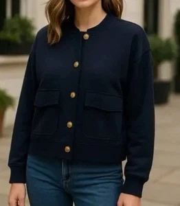 MICHAEL KORS Bomber Jacket Women's Size L Black Long Sleeve Lightweight NWT $135 - Picture 1 of 11