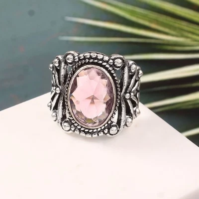 Anillo de joyería de piedras preciosas de topacio rosa de plata de ley 925 (todas las tallas EE. UU.) Foto 1 de 3