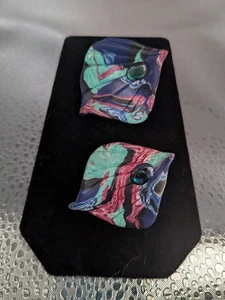 Handgefertigte bunte Polymer Ton Ohrstecker bläulich grüner Stein lesen - Bild 1 von 3