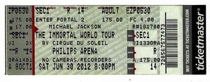 Cirque du Soleil Michael Jackson Immortal World Tour 6/30/12 Atlanta Ticket! - Picture 1 of 1