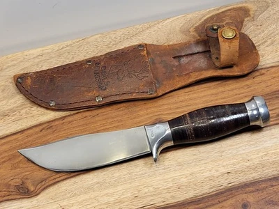 EARLY CASE XX (MODEL?) STACK LEATHER/FIXED BLADE HUNTING KNIFE W/SHEATH- EXC+ - Image 1 of 4