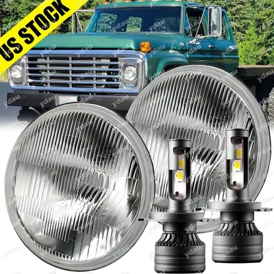 2pcs7" Round LED Headlights Hi-Low Beam DRL For Ford F600 F700 F7000 1970-1979 - Image 1 of 4