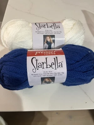 Premier Yarns Starbella Color White And Royal Blue  Ruffle 6 PLY Acrylic 33 Y - Image 1 of 4