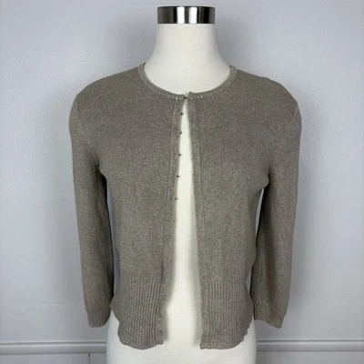 The Limited Knit Cardigan Y2K Silk Cashmere Size L Brown Beaded Office Casual - Image 1 of 4