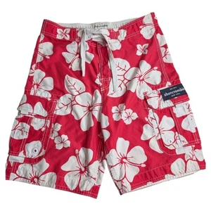 Boys Abercrombie & Fitch Swim Trunks Board Shorts Y2K Red Retro Tropical XL - Picture 1 of 7