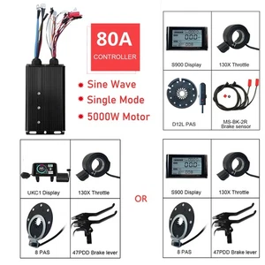 E-Bike 48V-72V 5000W Sine Wave 80A Controller+S900/UKC1 Display&PAS Brake Kit - Picture 1 of 25