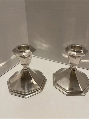 2 Vintage Wallace 5010 Silver-plate Weighted Candle Stick Holders Made in USA - Image 1 of 4