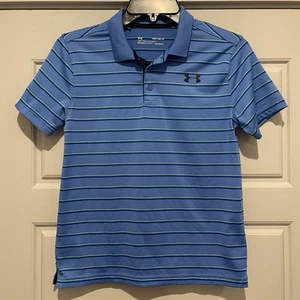 Under Armour Heat Gear Polo Shirt Boys Blue Stripe Youth M - Picture 1 of 5