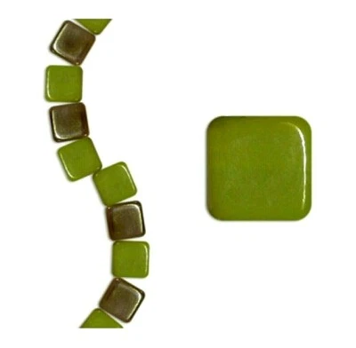 30 Green Celsian Czech Glass Two 2 Hole 6mm Flat Square Tile Spacer Strand Beads - Image 1 of 2