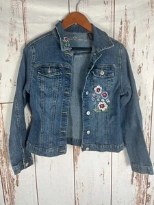 Arizona Jeans Co Girls Jean Embroidered Jacket Size XL Flowers Floral - Picture 1 of 10