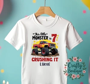 7th Birthday T-Shirt, Monster Truck Tshirt, I am Seven Boys Party Shirt - 1337 - Picture 1 of 2