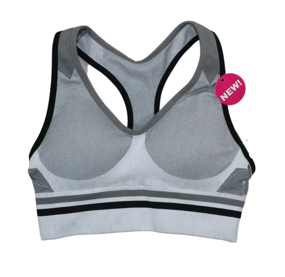 Sujetador deportivo Maidenform niñas talla 6 tazas extraíbles sin costuras nuevo con etiquetas gris/blanco Foto 1 de 1