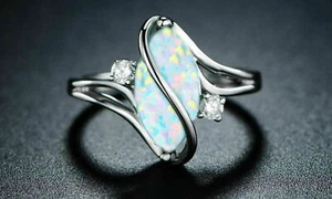 Anello di fidanzamento donna opale fuoco naturale Marquise 2 carati Marquise placcato oro bianco 14K - Foto 1 di 4