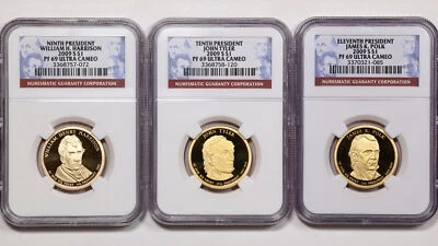2009-S $1 Proof Presidential Dollars PF69UCAM NGC 3-Coin Lot 3368757-072 - Image 1 of 2