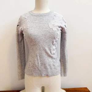 Ted Baker grau meliert Blumen Spitze Kaschmirmischung Pullover Gr. 1 XS US 4 tailliert  - Bild 1 von 14