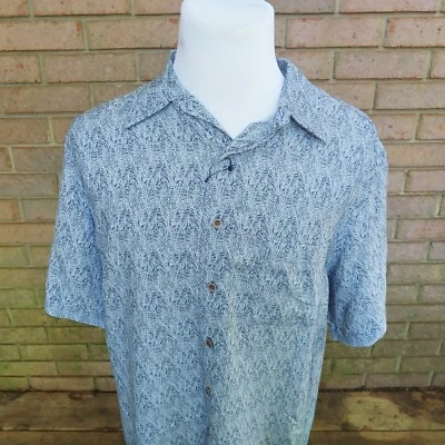 Roundtree & Yorke Button Down Shirt Mens Sz L Leaf Pattern Blue - Image 1 of 4