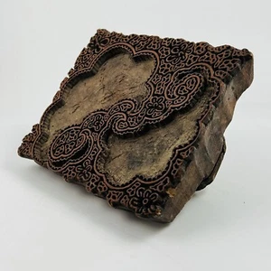 Print Block Stamp Carved Wood Wallpaper Textile Paisley 5X6 - Picture 1 of 7
