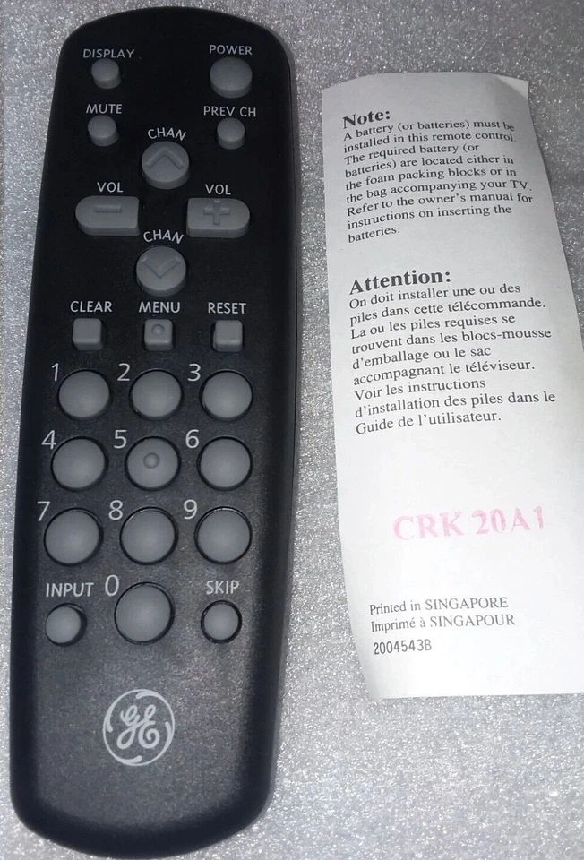 GE General Electric CRK20A1 Black Grey TV Remote Control- New - Image 1 of 1